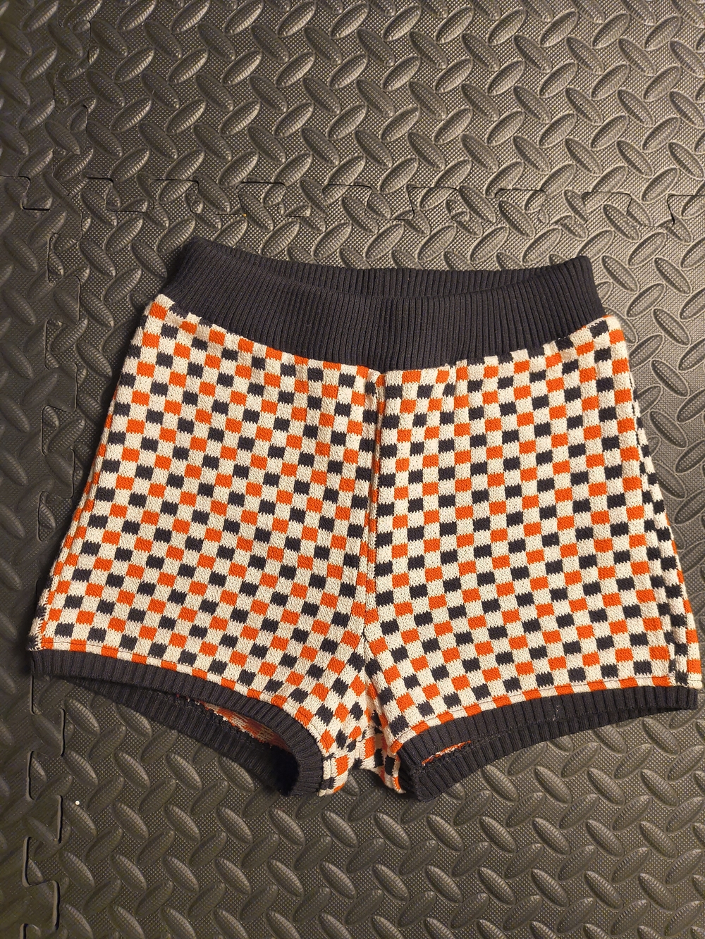 Zara Orange Black Checker Knit High Waist Micro Shorts S Y2K Retro